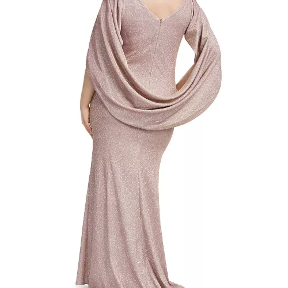 Macy's Pink Asymmetrical Draped Cowl Neck Gown